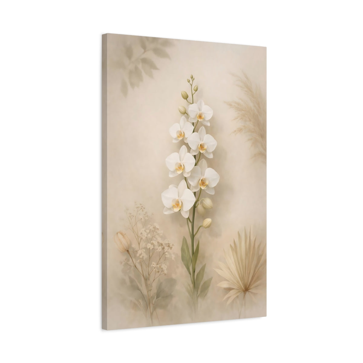 Floral White Orchid Boho Neutrals - Canvas Wall Art Print