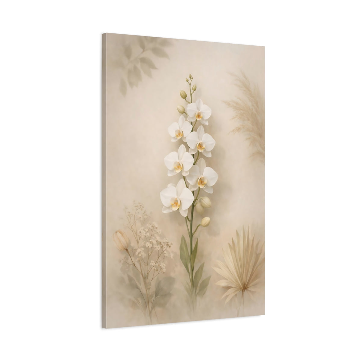 Floral White Orchid Boho Neutrals - Canvas Wall Art Print