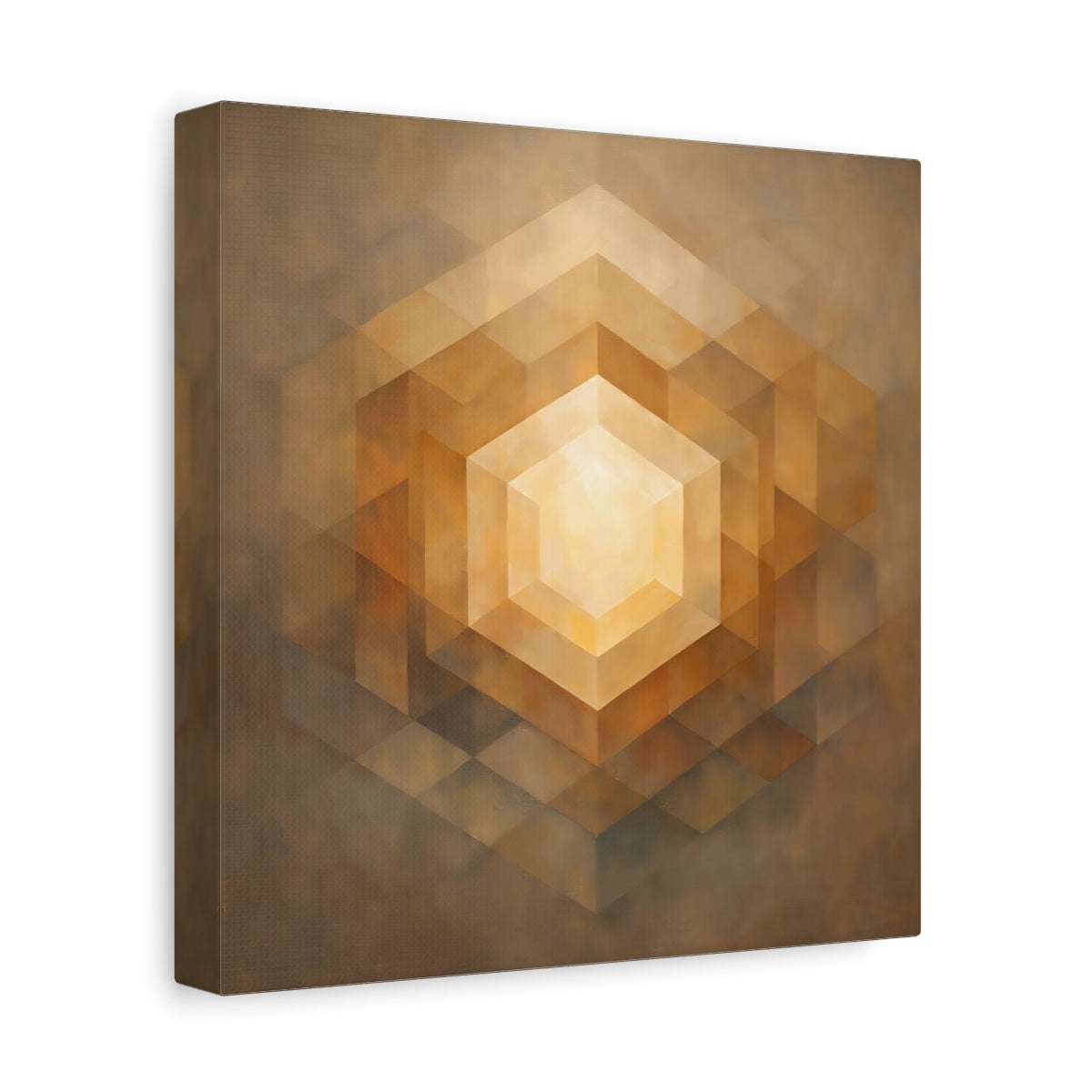 Side Mockup 9. Abstract Geometric Hexagon Golden Geometric shown as stretched canvas wall art