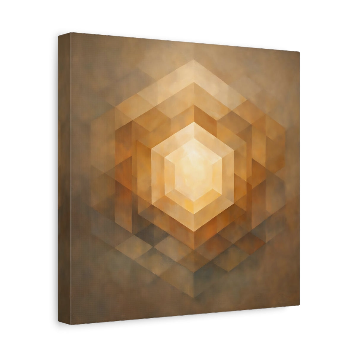 Side Mockup 8. Abstract Geometric Hexagon Golden Geometric shown as stretched canvas wall art