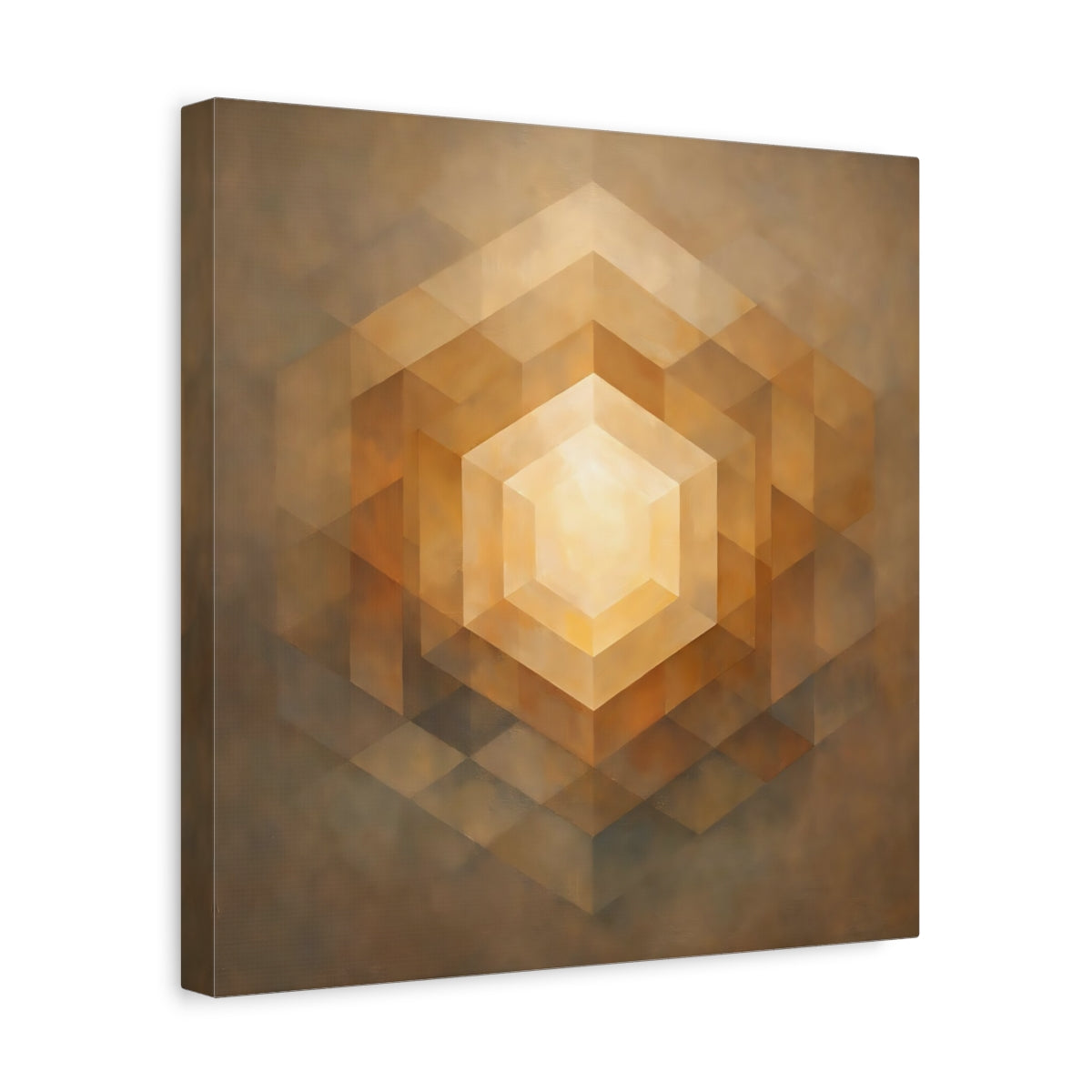 Side Mockup 7. Abstract Geometric Hexagon Golden Geometric shown as stretched canvas wall art