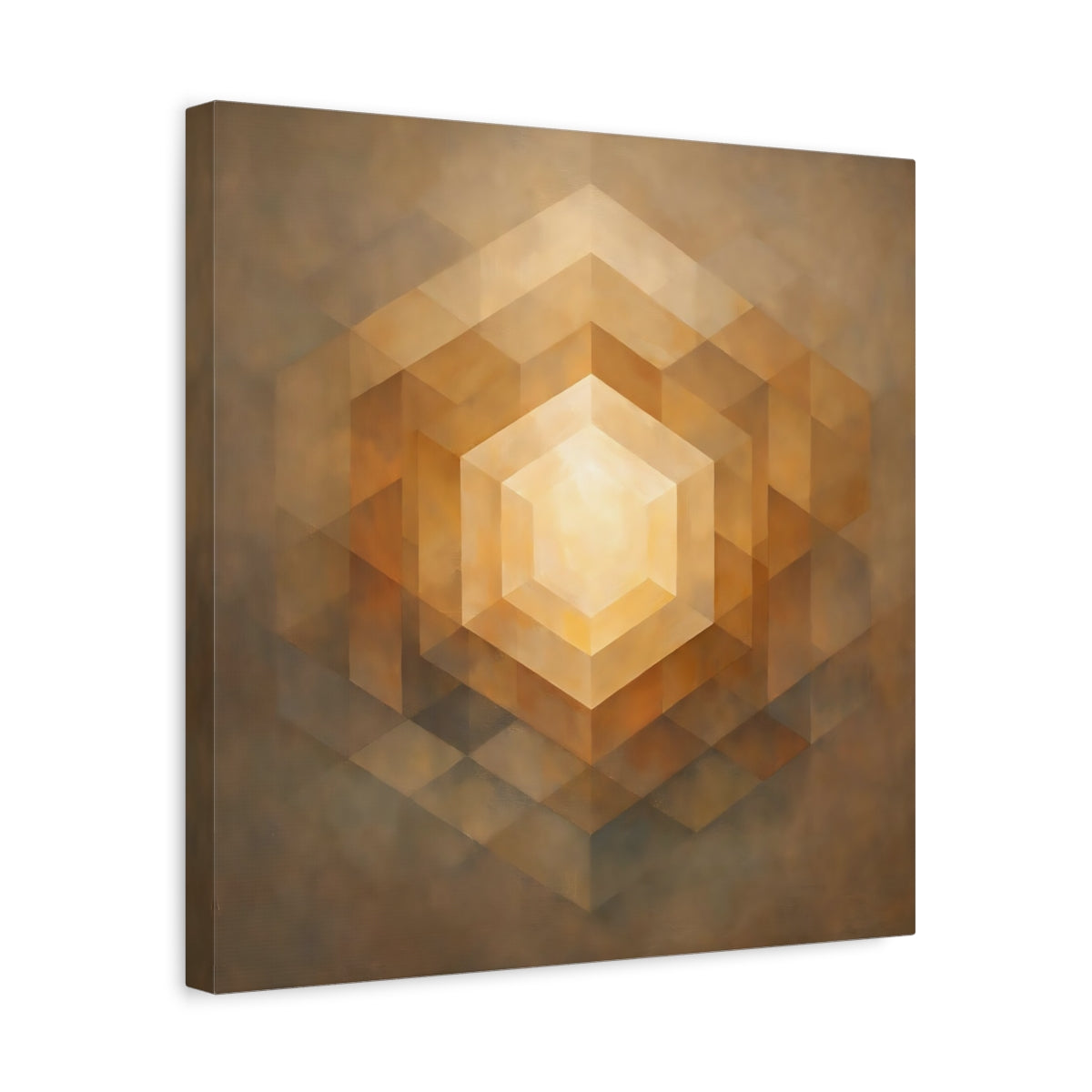 Side Mockup 6. Abstract Geometric Hexagon Golden Geometric shown as stretched canvas wall art