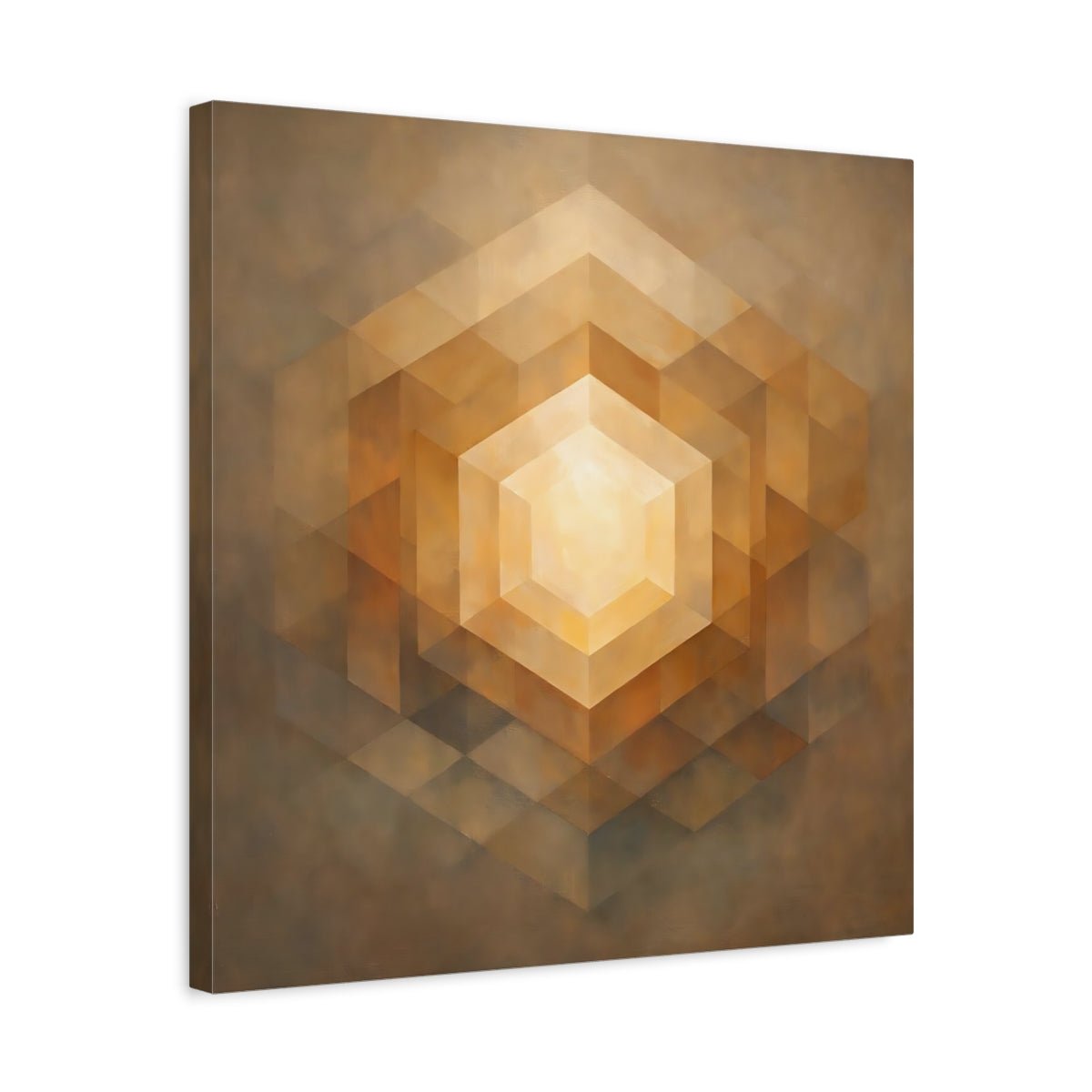 Side Mockup 5. Abstract Geometric Hexagon Golden Geometric shown as stretched canvas wall art