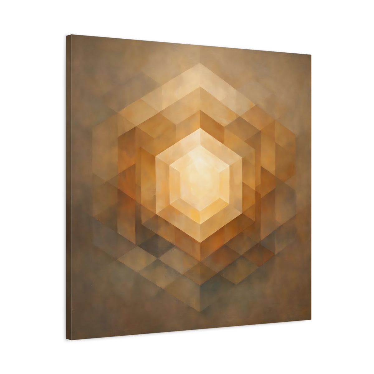 Side Mockup 3. Abstract Geometric Hexagon Golden Geometric shown as stretched canvas wall art