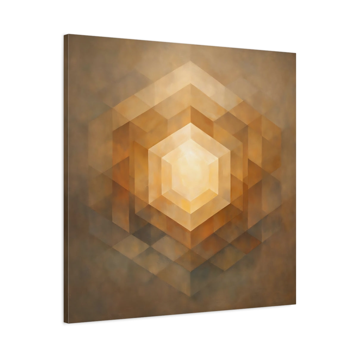 Side Mockup 2. Abstract Geometric Hexagon Golden Geometric shown as stretched canvas wall art