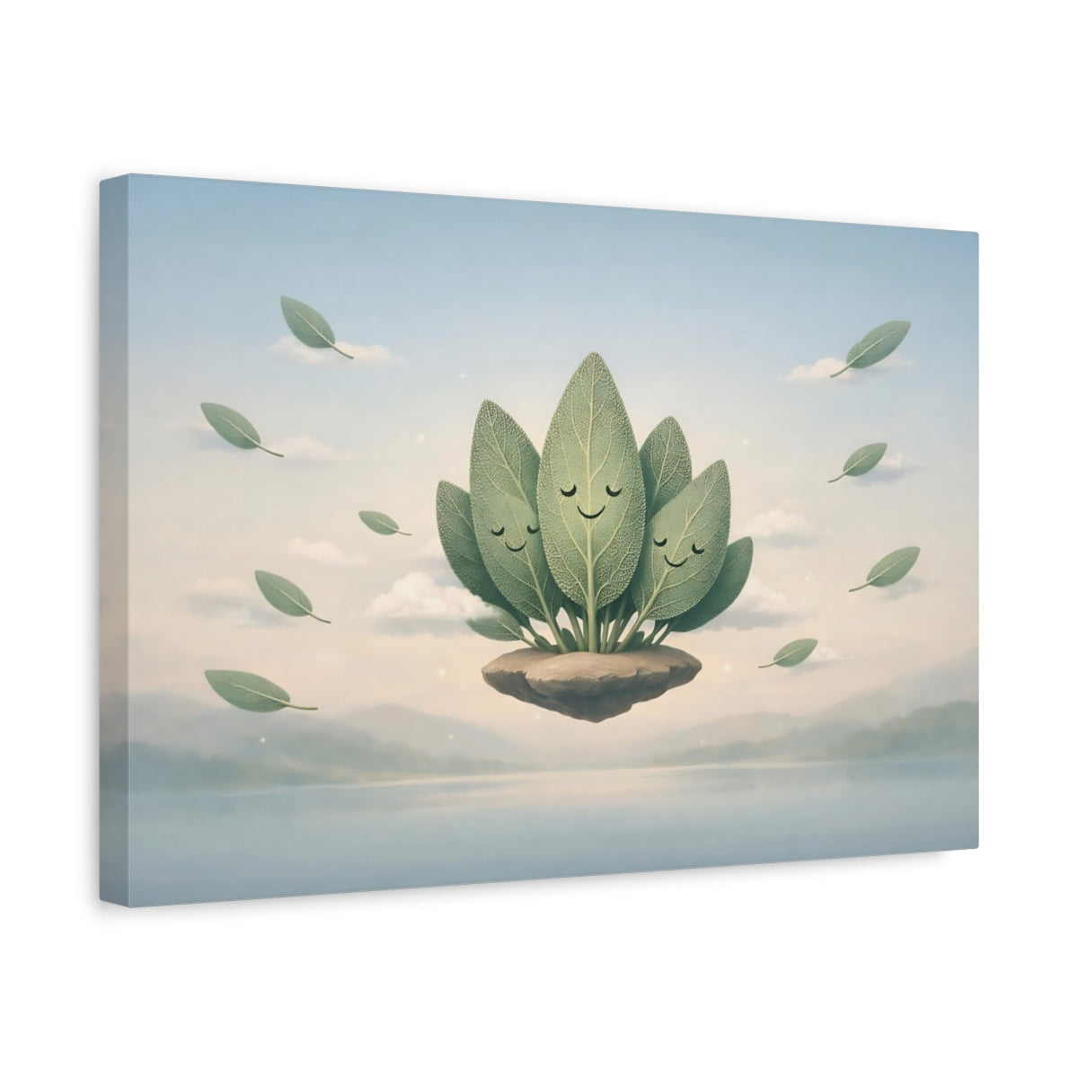 Funny Leaves Sage Smiling Nature - Canvas Wall Art Print