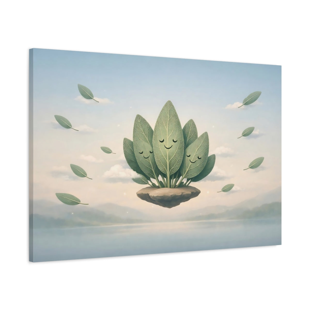 Funny Leaves Sage Smiling Nature - Canvas Wall Art Print