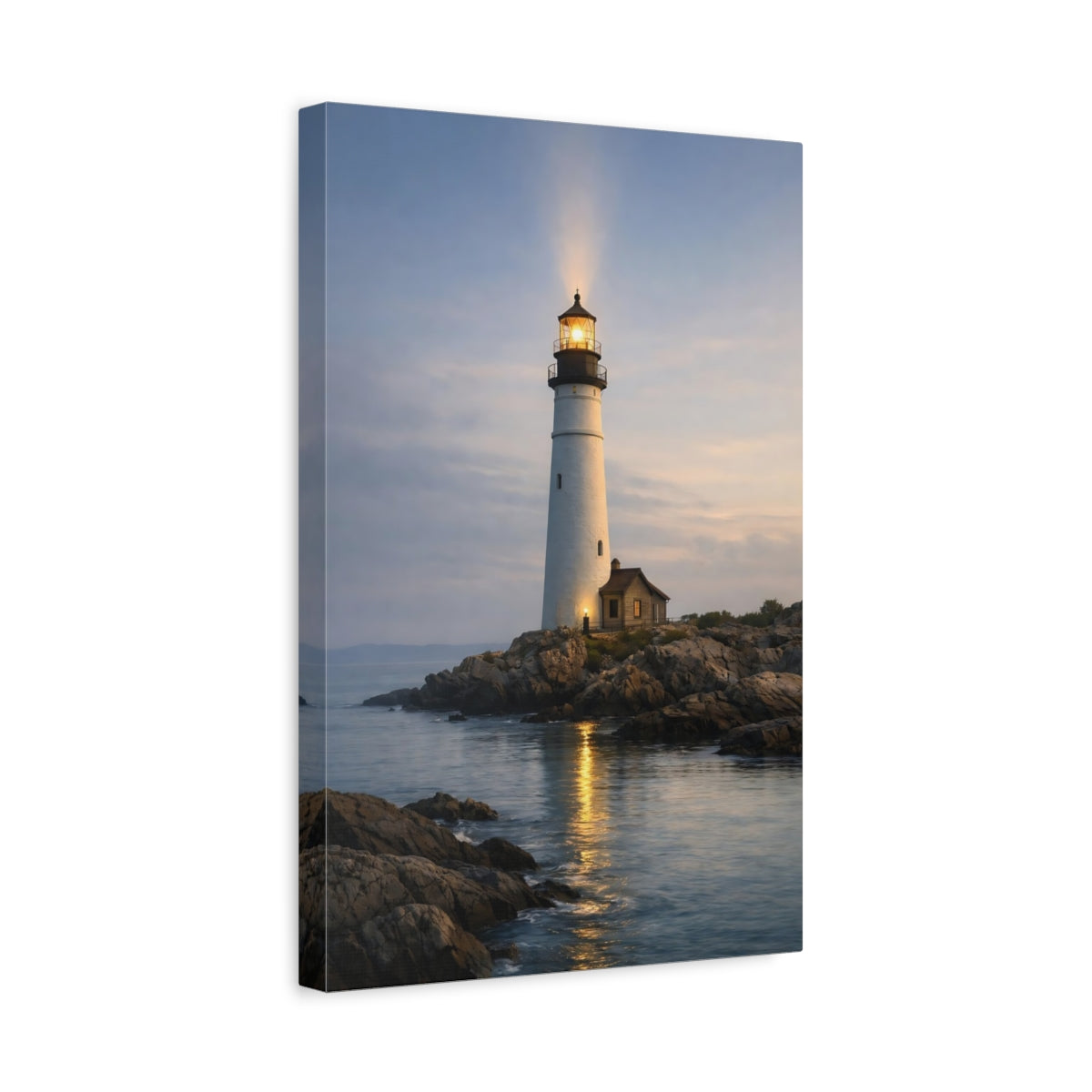 Side Mockup 4. Nature Lighthouse Coastal Lighthouse shown as stretched canvas wall art
