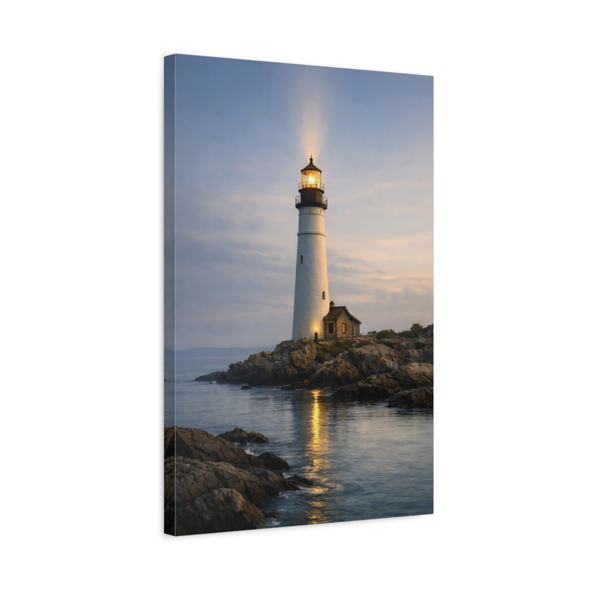 Side Mockup 3. Nature Lighthouse Coastal Lighthouse shown as stretched canvas wall art