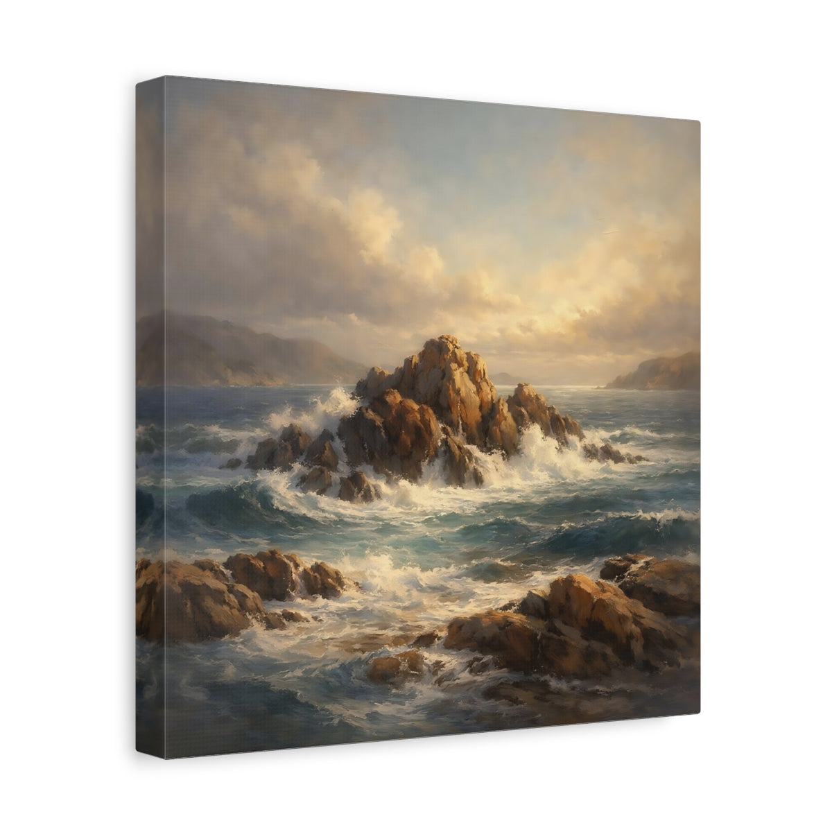 Side Mockup 8. Nature Rocky Seascape Coastal Seascape shown as stretched canvas wall art