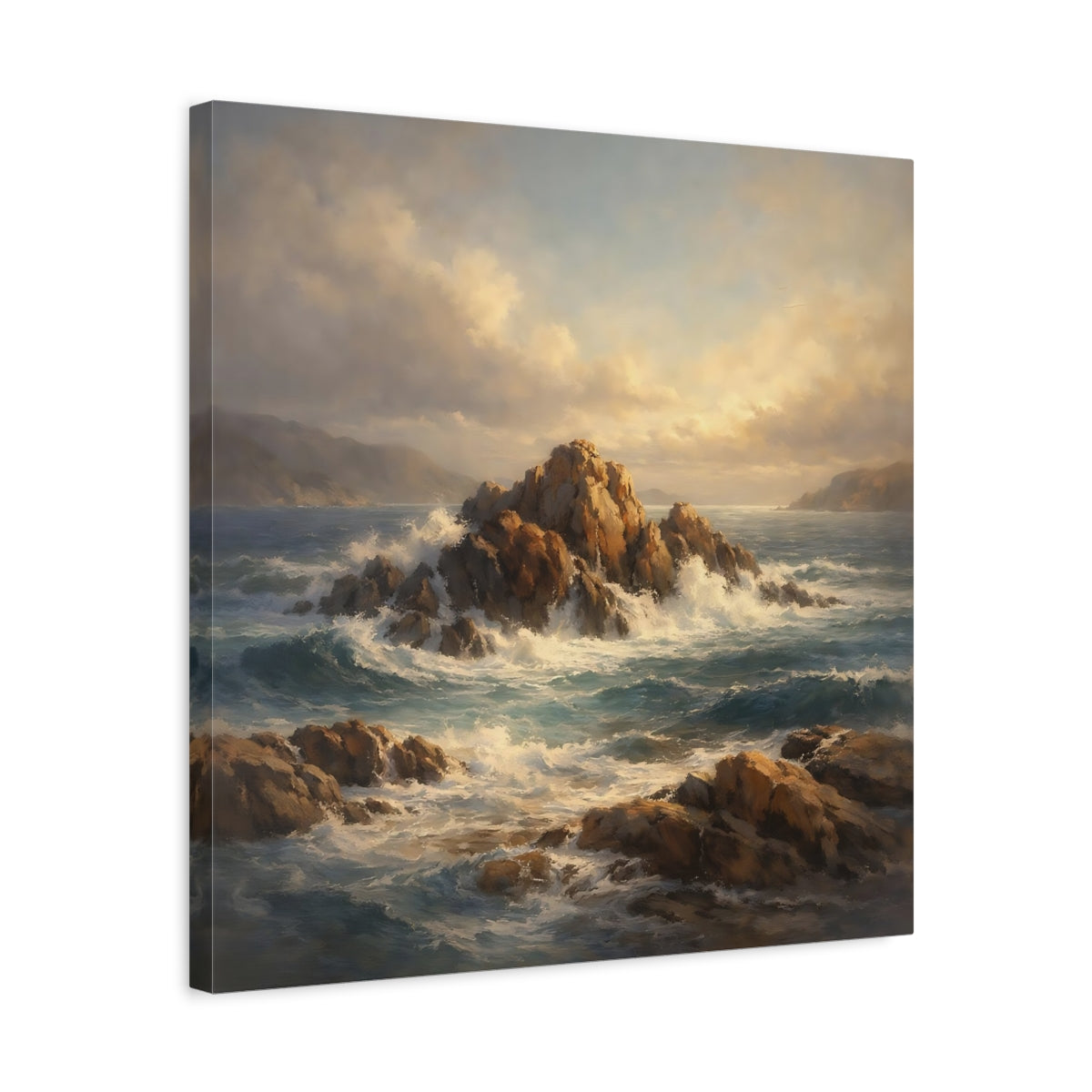 Side Mockup 5. Nature Rocky Seascape Coastal Seascape shown as stretched canvas wall art