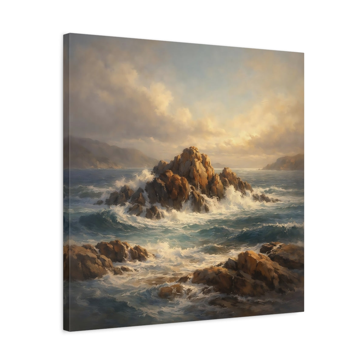 Side Mockup 4. Nature Rocky Seascape Coastal Seascape shown as stretched canvas wall art