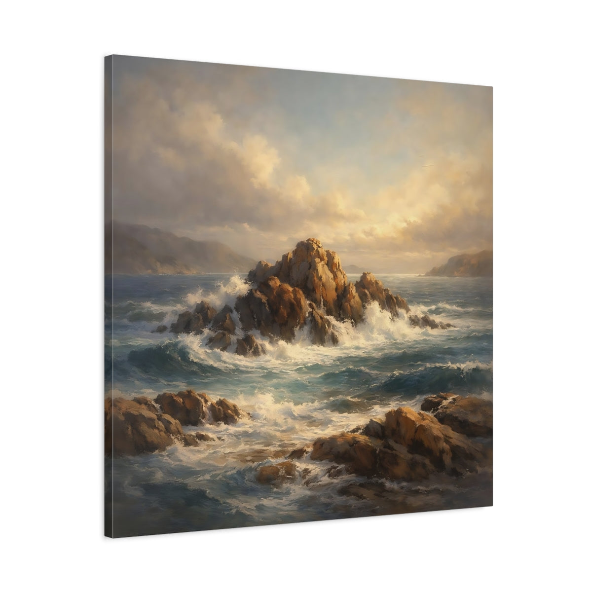 Side Mockup 3. Nature Rocky Seascape Coastal Seascape shown as stretched canvas wall art