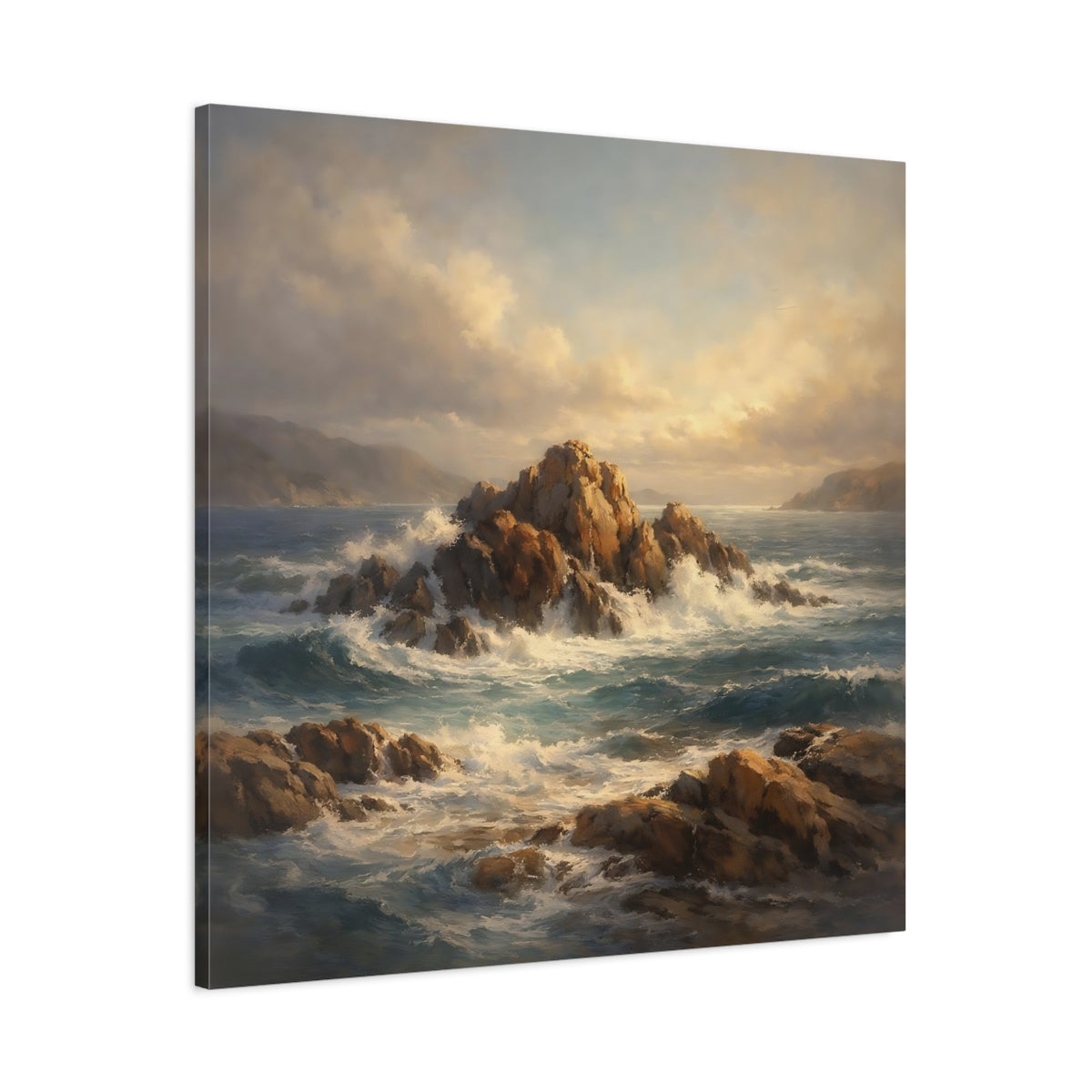 Side Mockup 2. Nature Rocky Seascape Coastal Seascape shown as stretched canvas wall art