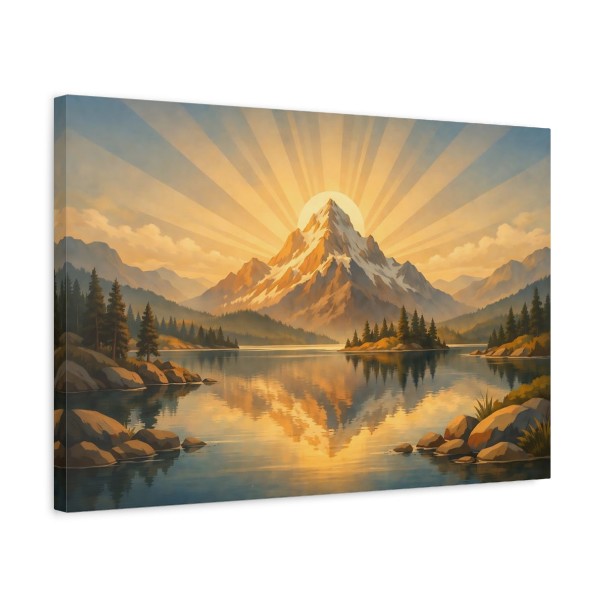 Nature Art Deco Mountain Lake - Canvas Wall Art Print