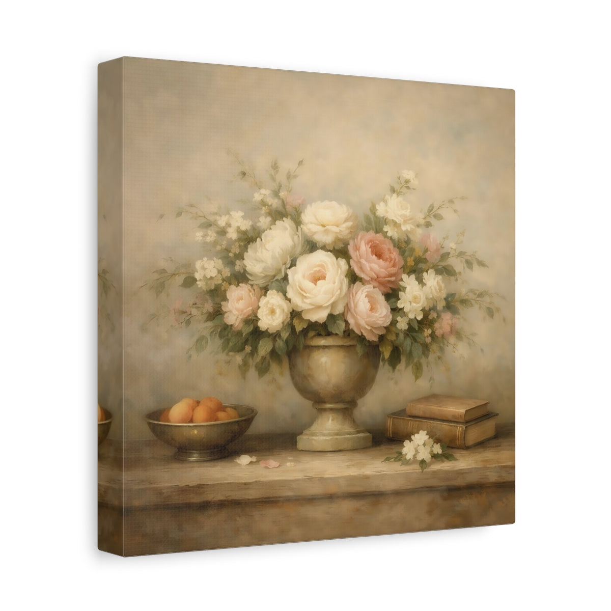 Side Mockup 9. Floral Floral Arrangement Vintage Floral Still Life shown as stretched canvas wall art