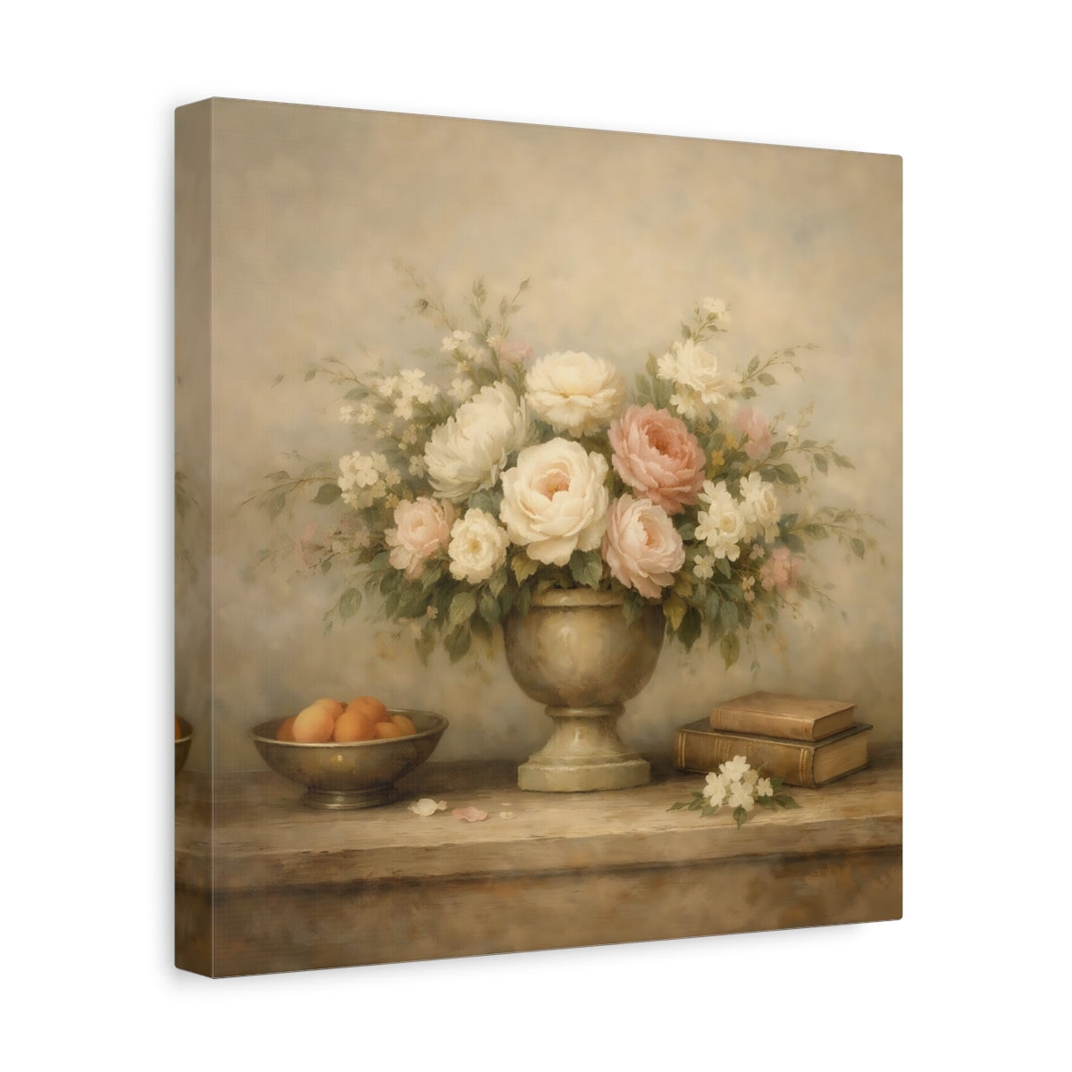 Side Mockup 8. Floral Floral Arrangement Vintage Floral Still Life shown as stretched canvas wall art