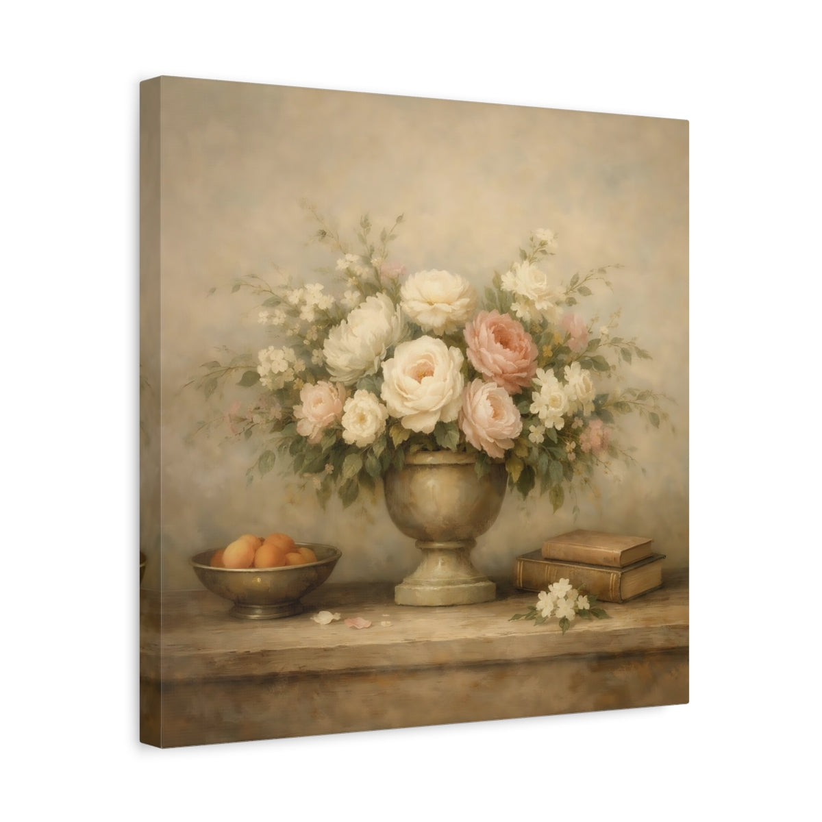 Side Mockup 6. Floral Floral Arrangement Vintage Floral Still Life shown as stretched canvas wall art