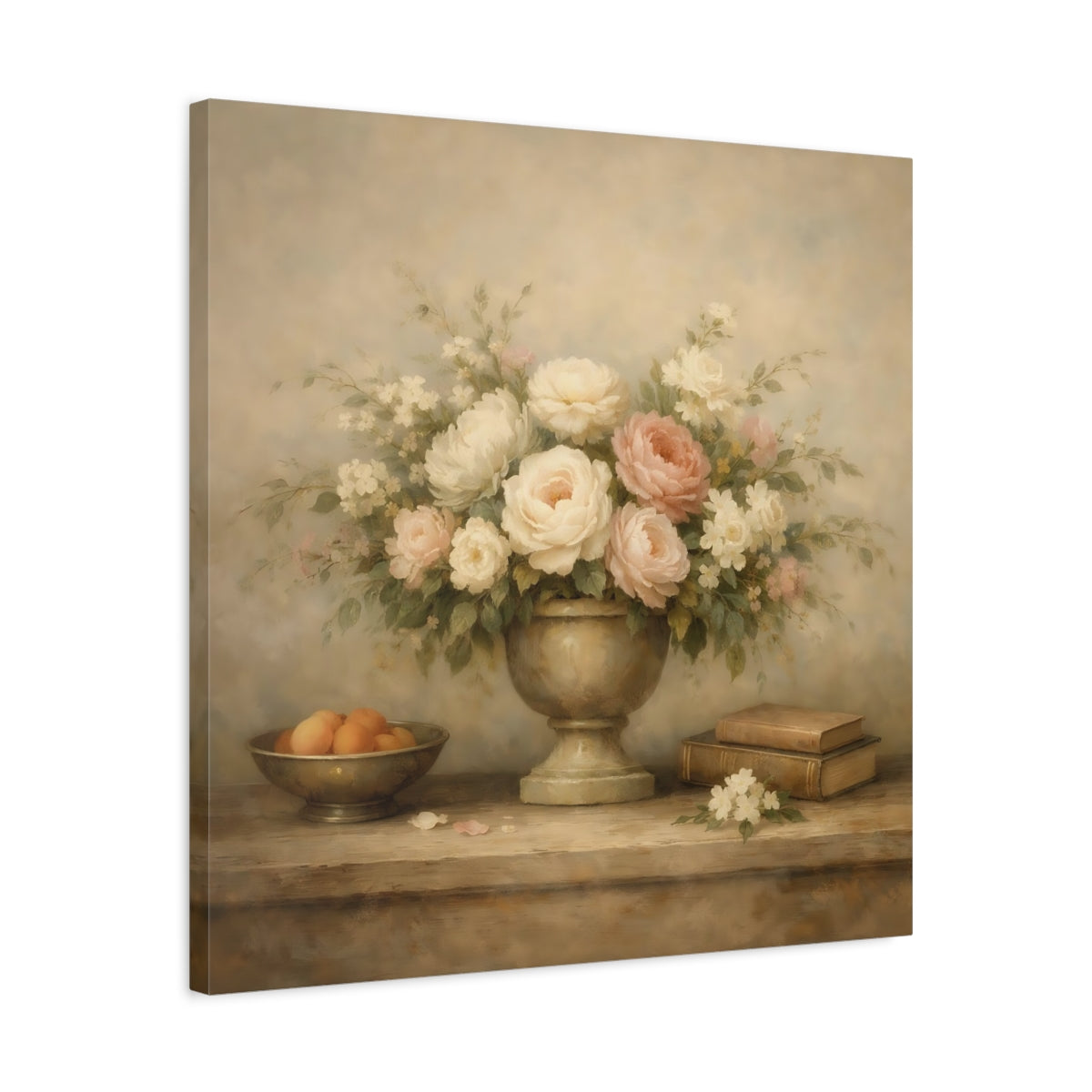 Side Mockup 4. Floral Floral Arrangement Vintage Floral Still Life shown as stretched canvas wall art