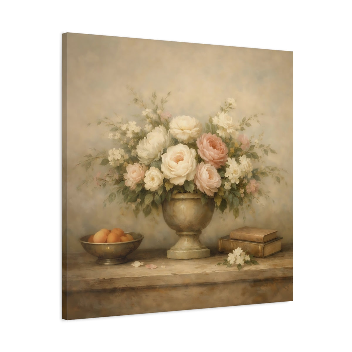 Side Mockup 3. Floral Floral Arrangement Vintage Floral Still Life shown as stretched canvas wall art