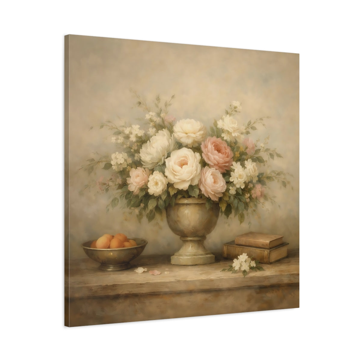 Side Mockup 2. Floral Floral Arrangement Vintage Floral Still Life shown as stretched canvas wall art
