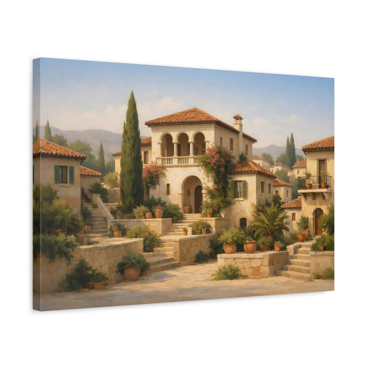Vintage Mediterranean Houses Italian Village Nature - Canvas Wall Art Print