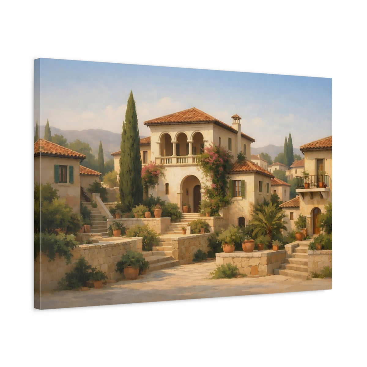 Vintage Mediterranean Houses Italian Village Nature - Canvas Wall Art Print