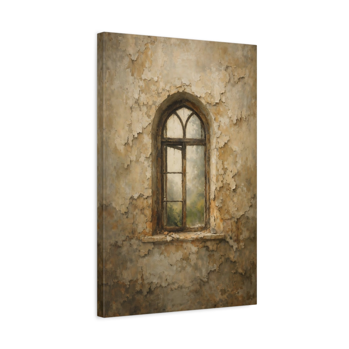 Side Mockup 3. Vintage Arched Window Brown Beige Wall shown as stretched canvas wall art