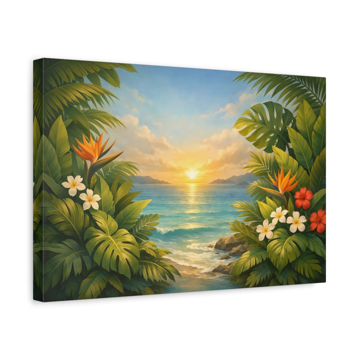 Seascape Botanical Leaves Tropical Landscape Nature - Canvas Wall Art Print