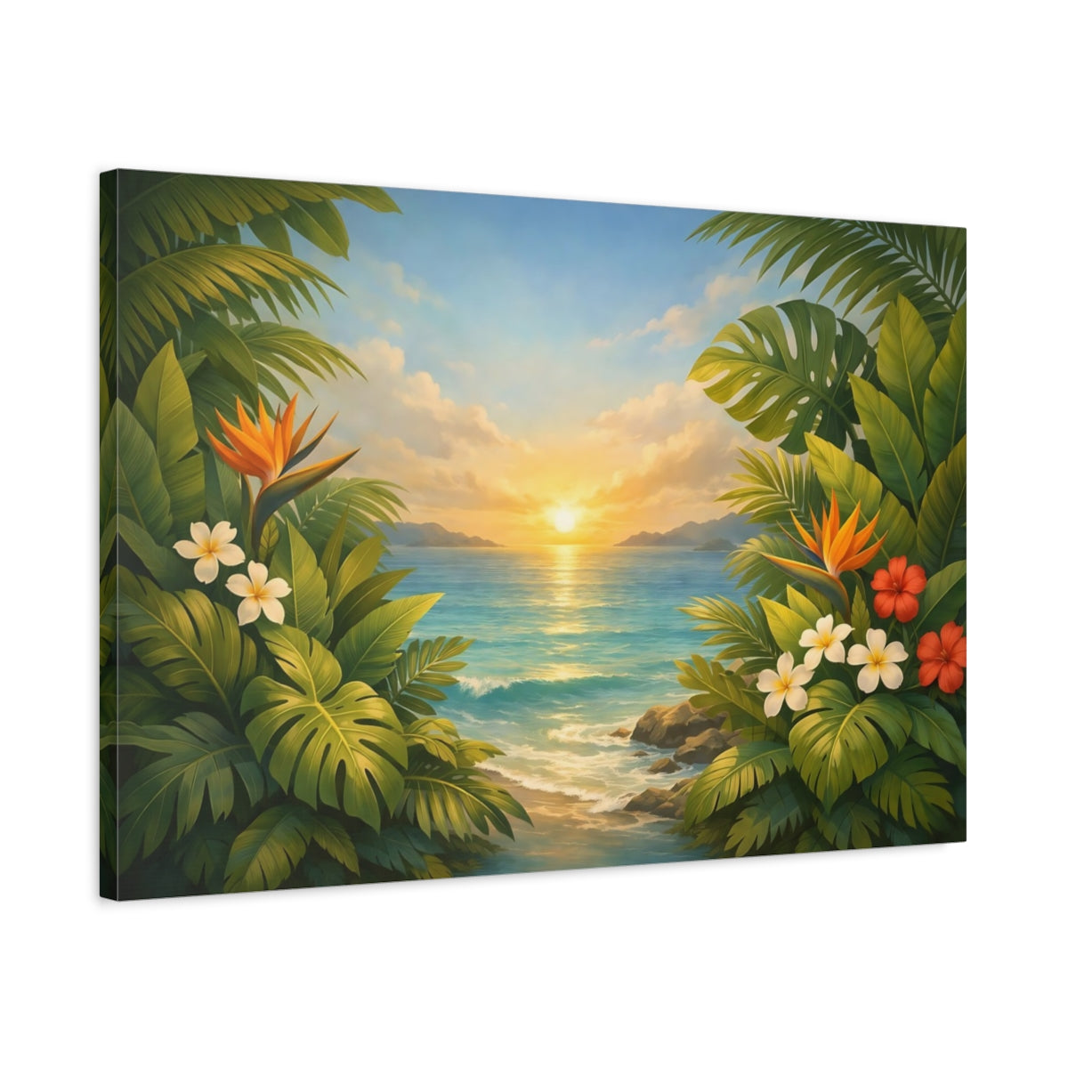 Seascape Botanical Leaves Tropical Landscape Nature - Canvas Wall Art Print