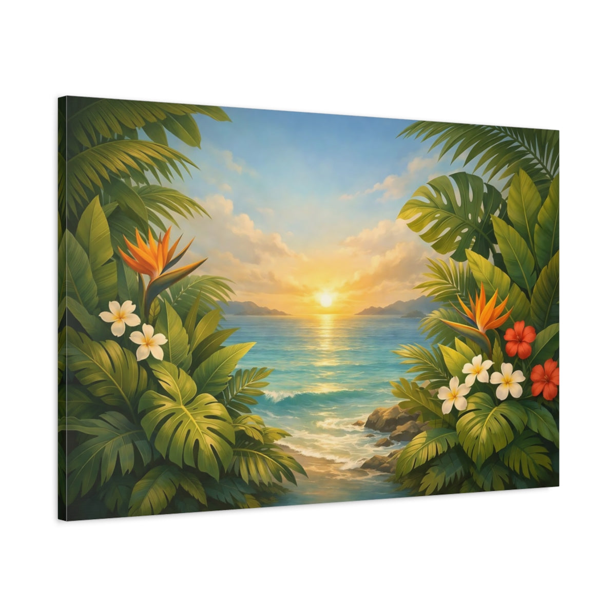 Seascape Botanical Leaves Tropical Landscape Nature - Canvas Wall Art Print
