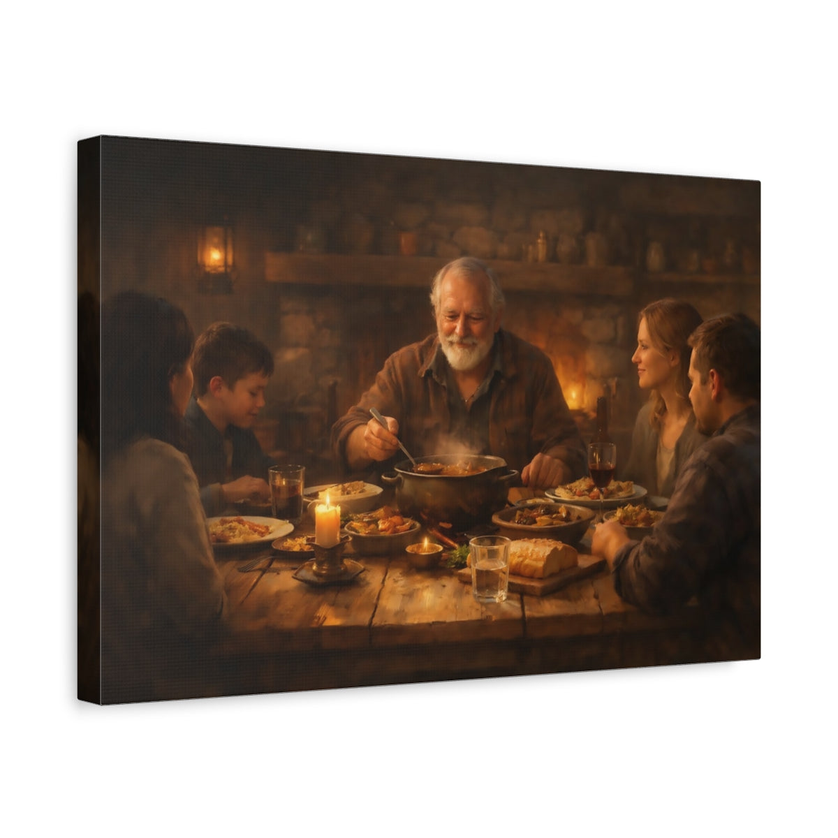 Dinner Time Family Vintage - Canvas Wall Art Print
