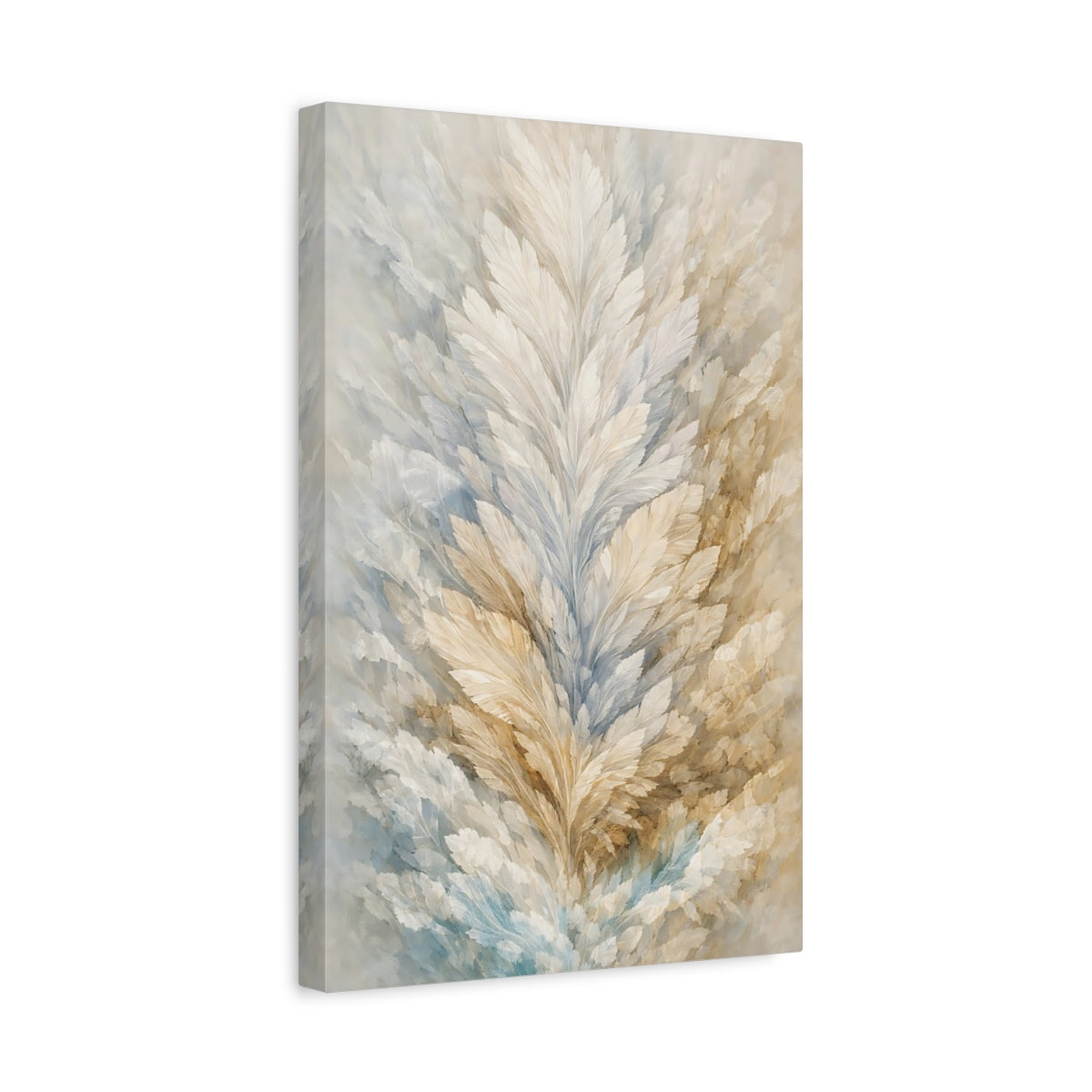 Nature Feathers Beige Blue Abstract - Canvas Wall Art Print
