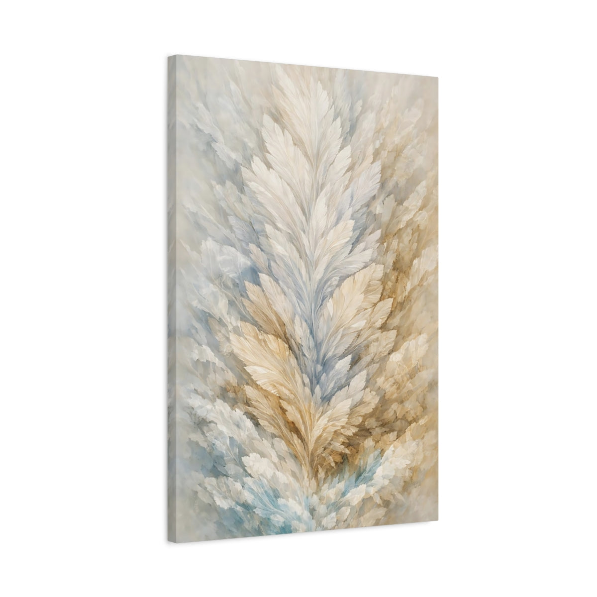 Nature Feathers Beige Blue Abstract - Canvas Wall Art Print