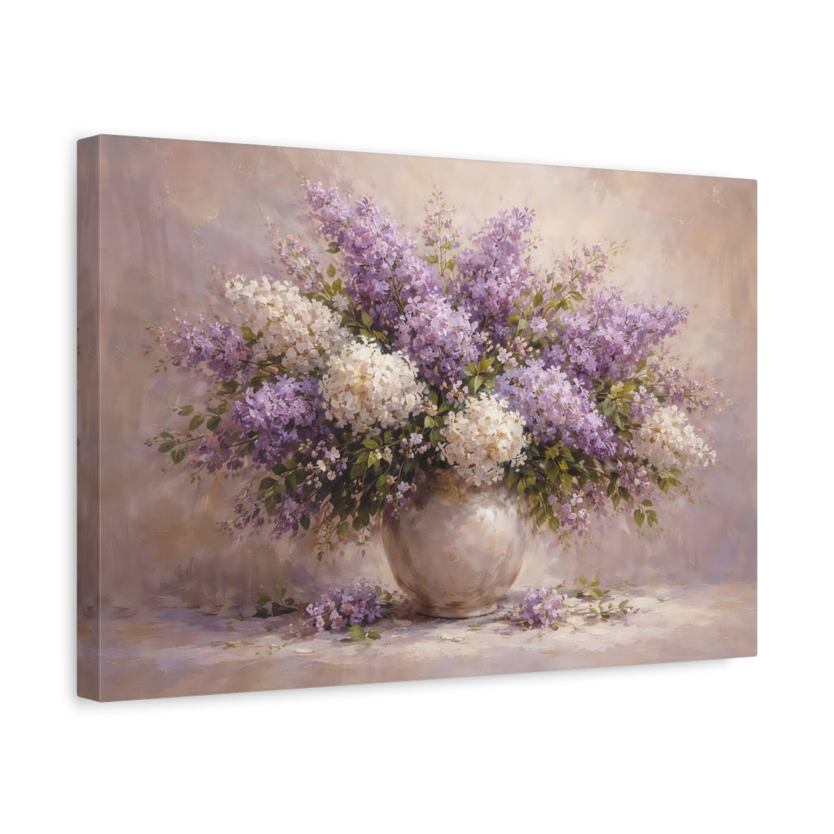 Floral Lilac Bouquet Purple And White - Canvas Wall Art Print