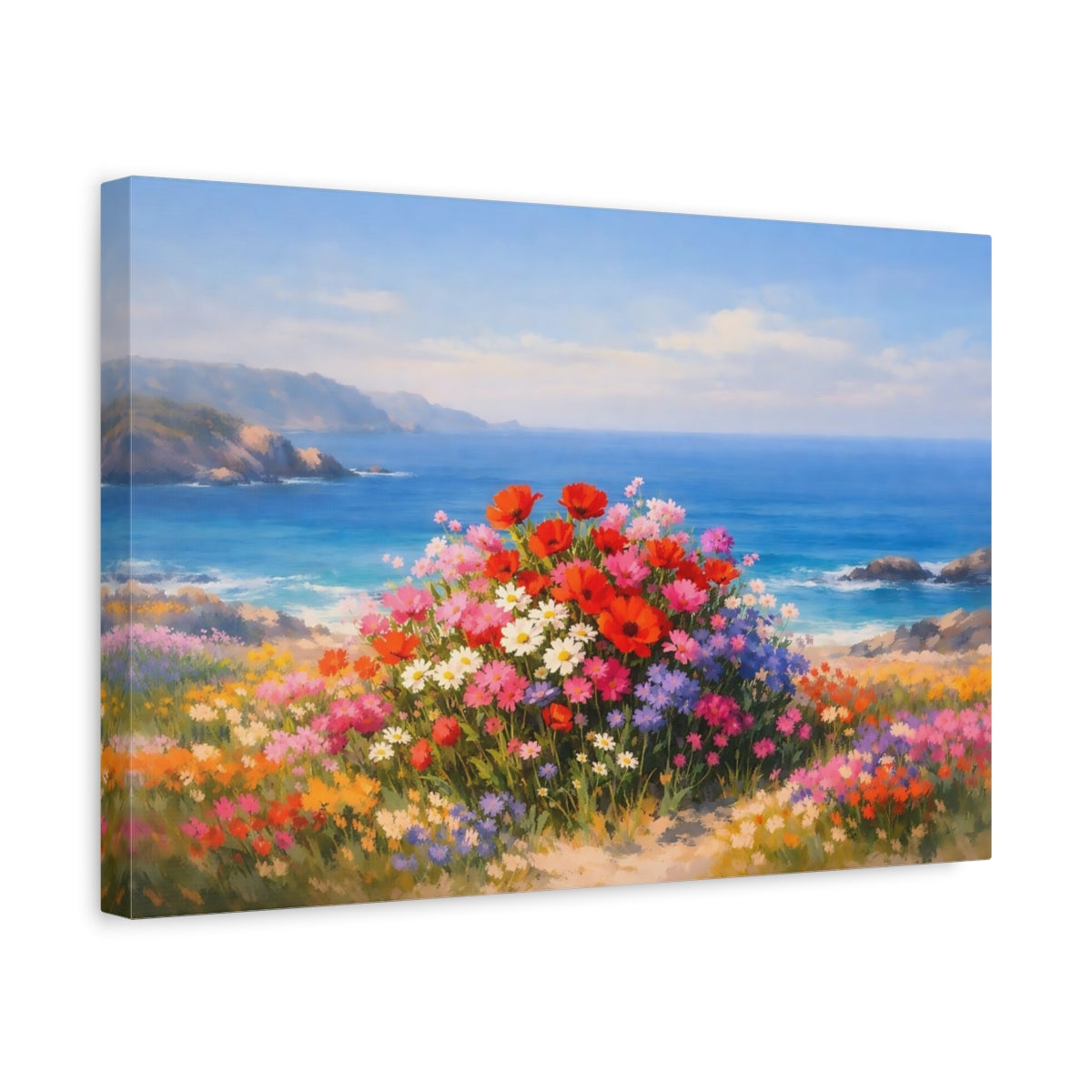 Seascape Flower Colorful Wildflowers Floral - Canvas Wall Art Print