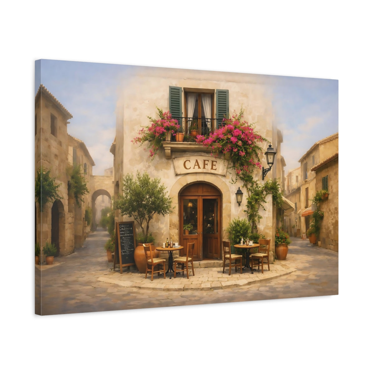 Vintage Street Café Méditerranéen - Impression sur Toile