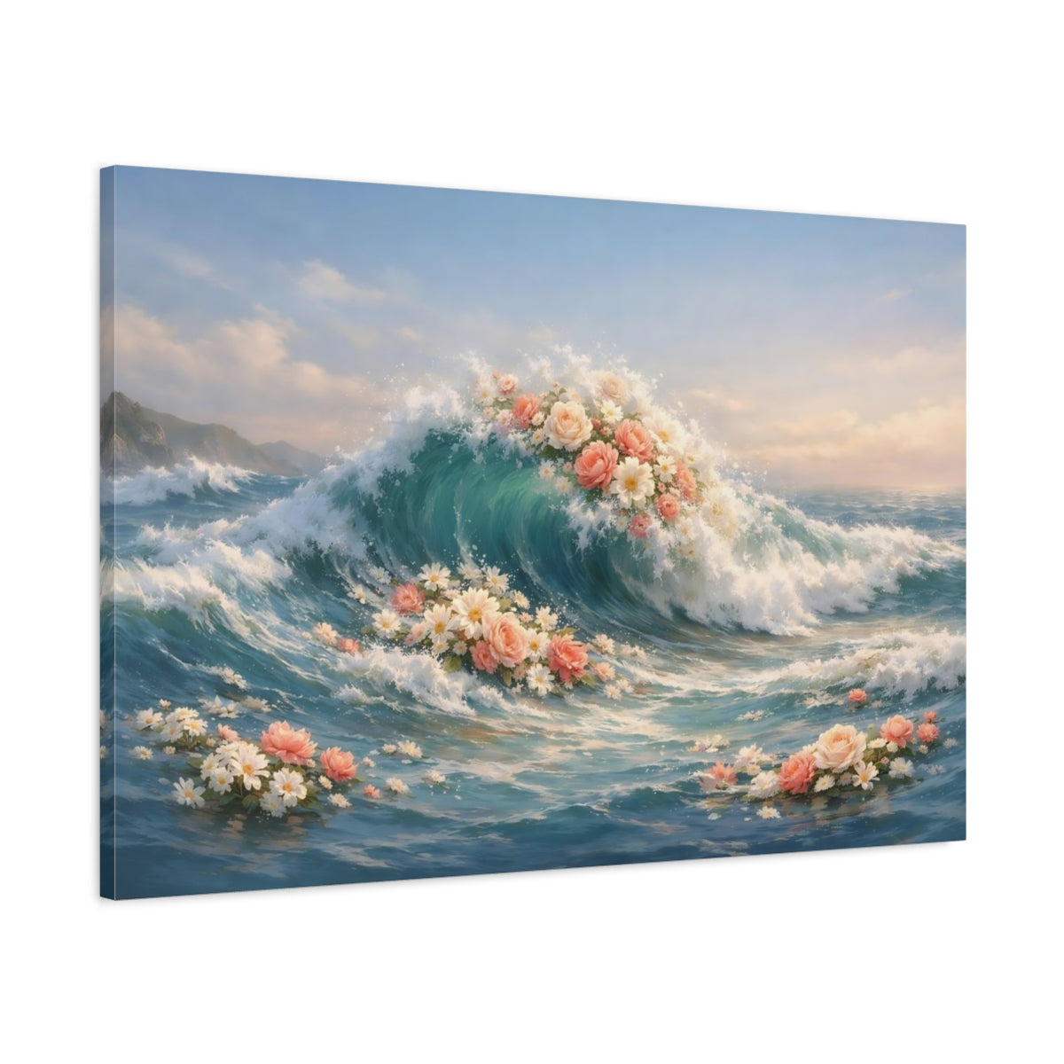Floral Seascape Waves Abstract - Canvas Wall Art Print