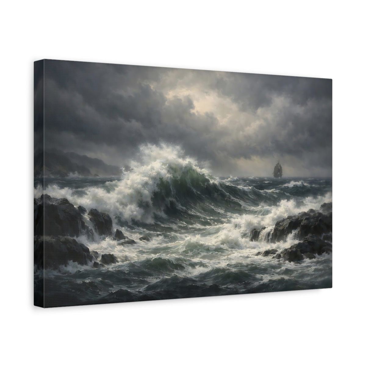 Vintage Stormy Ocean Waves Nature - Canvas Wall Art Print