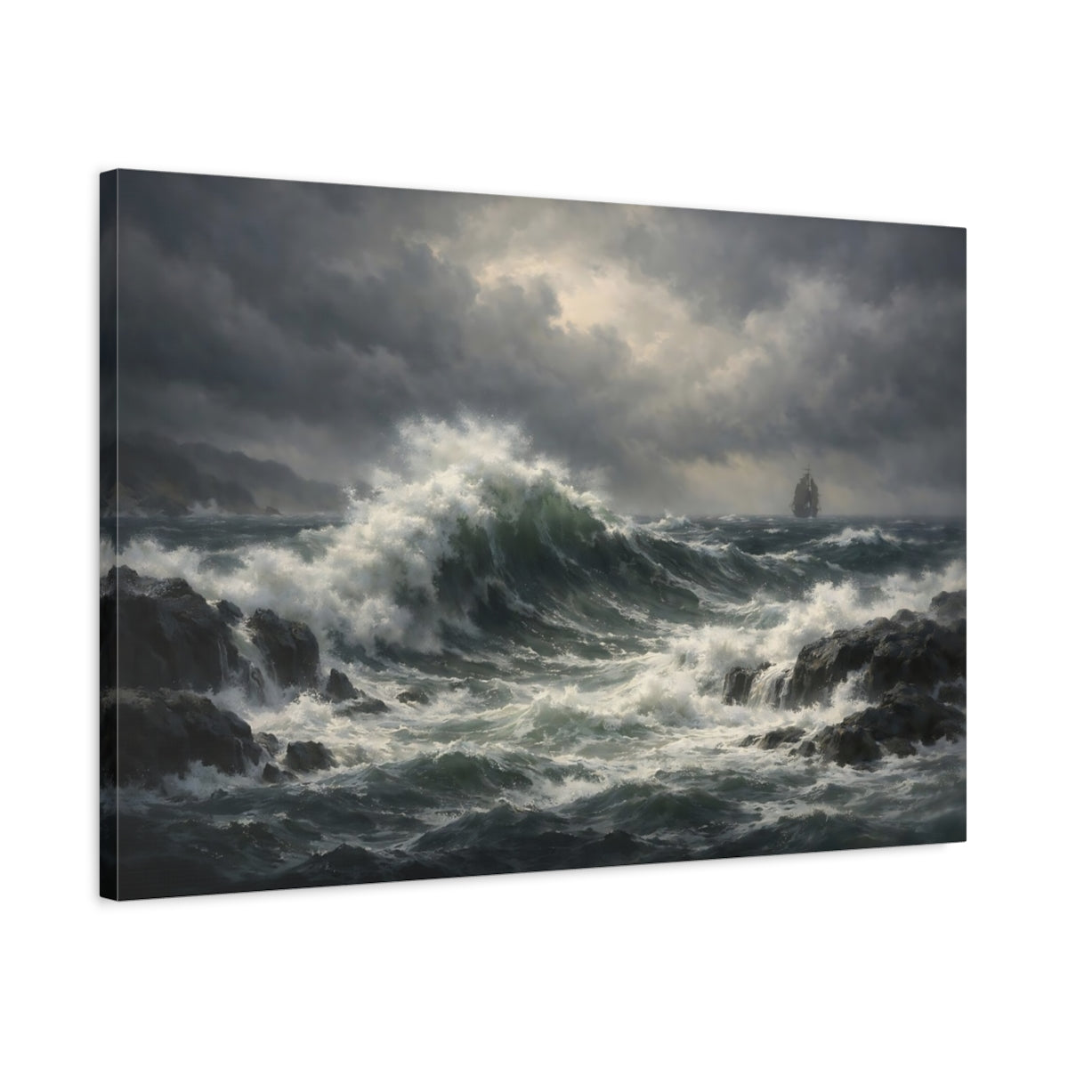 Vintage Stormy Ocean Waves Nature - Canvas Wall Art Print