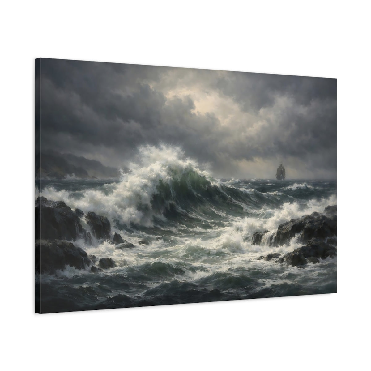 Vintage Stormy Ocean Waves Nature - Canvas Wall Art Print