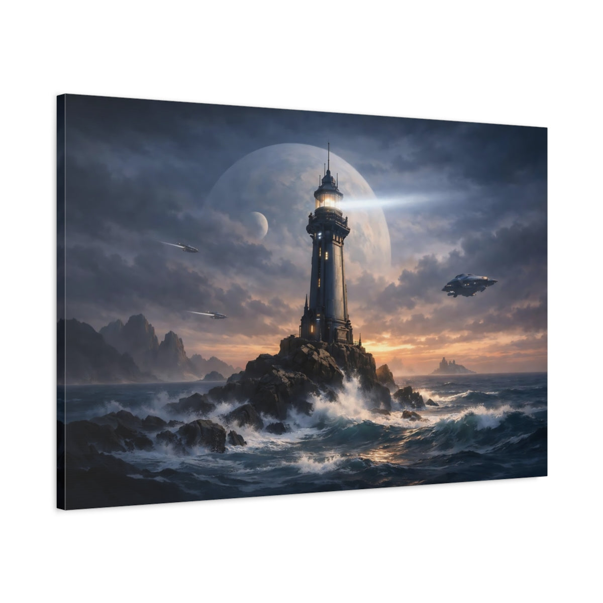 Science Fiction Ocean Lighthouse - Canvas Wall Art Print