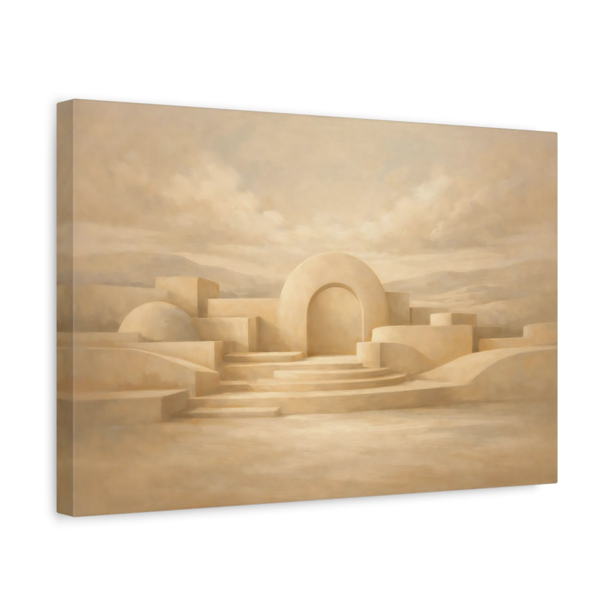 Side Mockup 4. Dreamscape Warm Beige Sculpted Line Composition shown as stretched canvas wall art