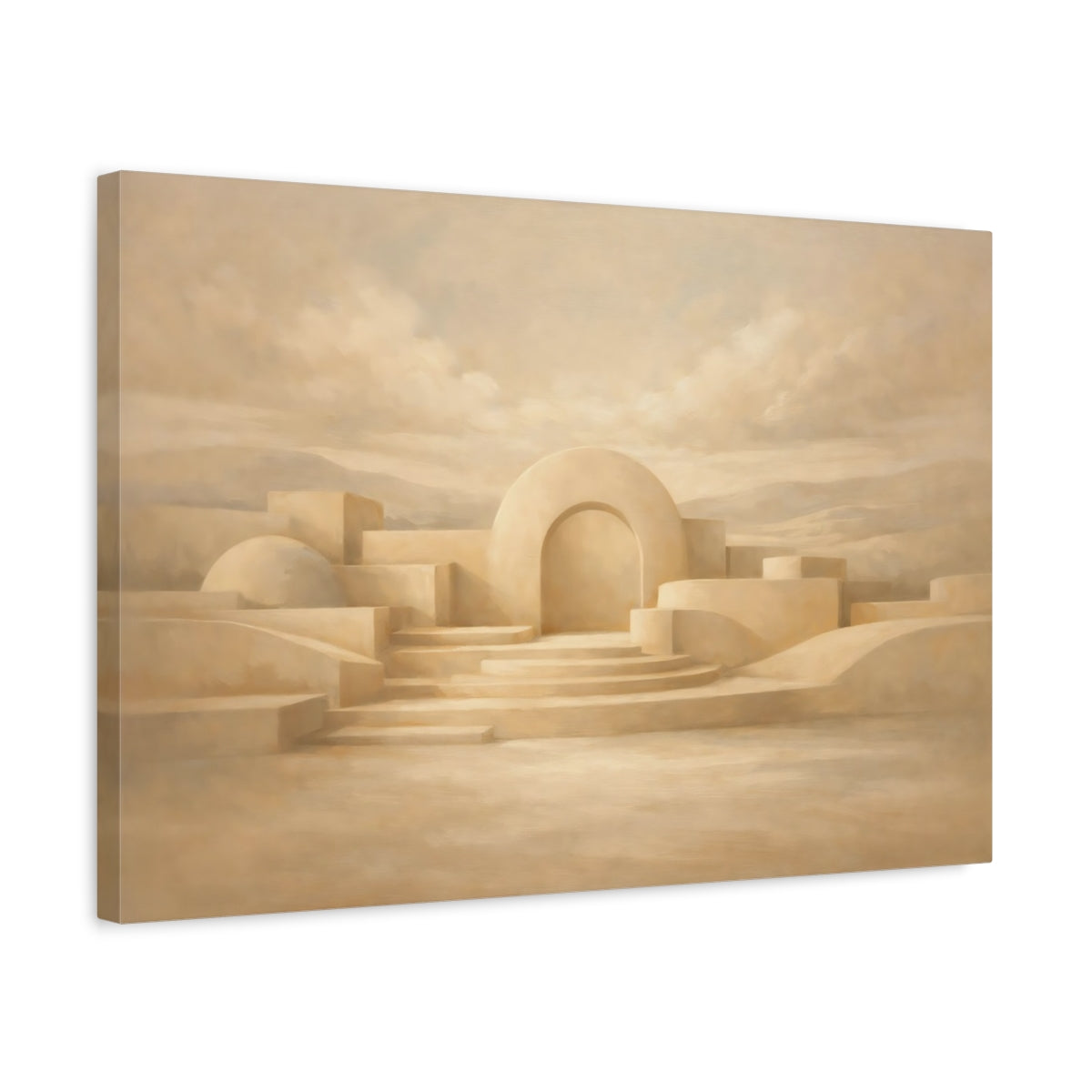 Side Mockup 3. Dreamscape Warm Beige Sculpted Line Composition shown as stretched canvas wall art