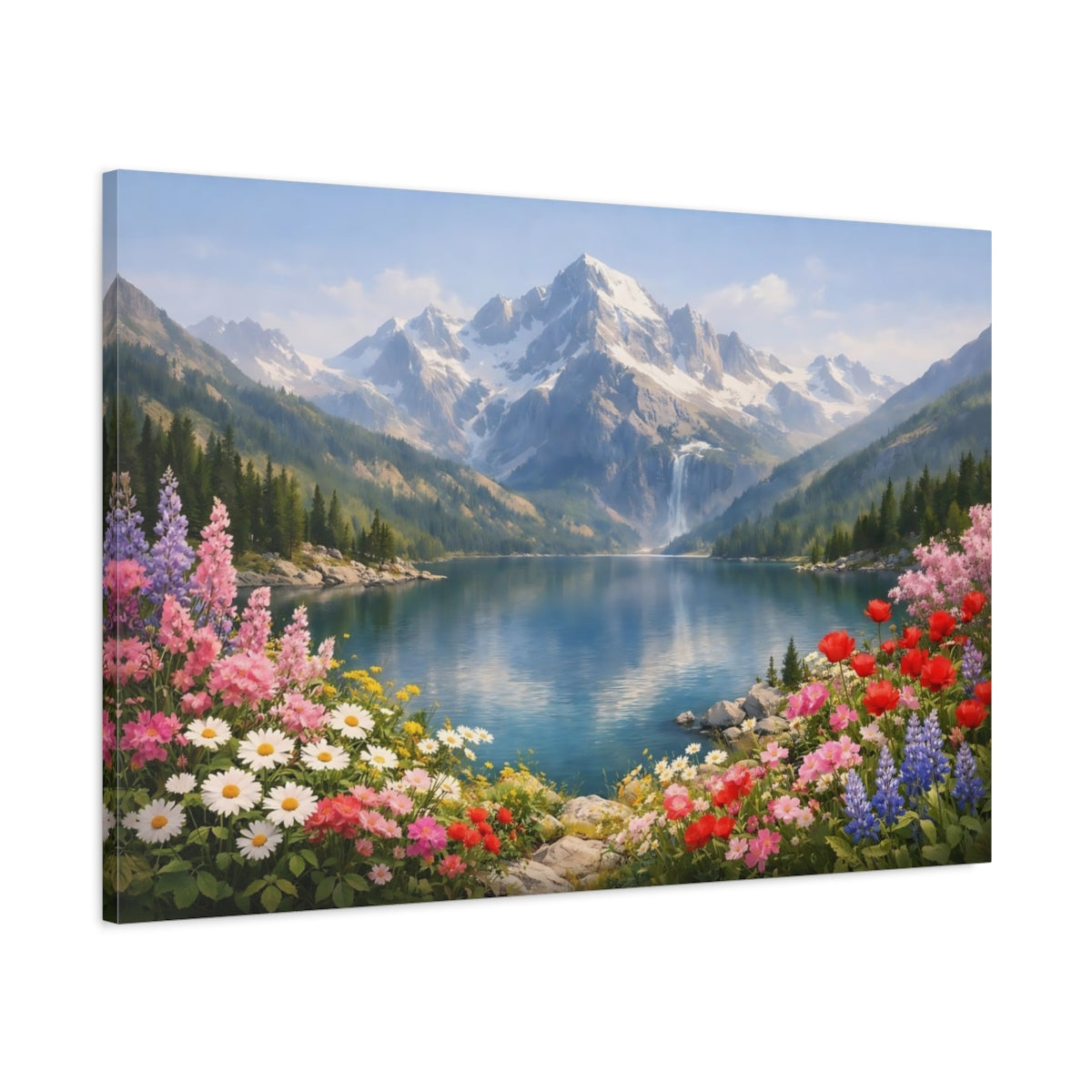 Floral Mountain Lake Nature - Canvas Wall Art Print