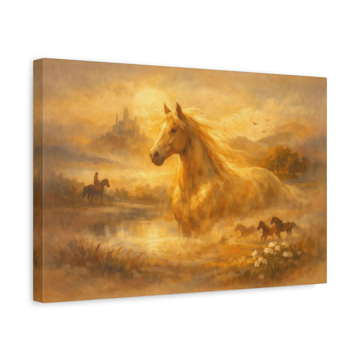 Animals Horses Golden Horse Landscape - Canvas Wall Art Print