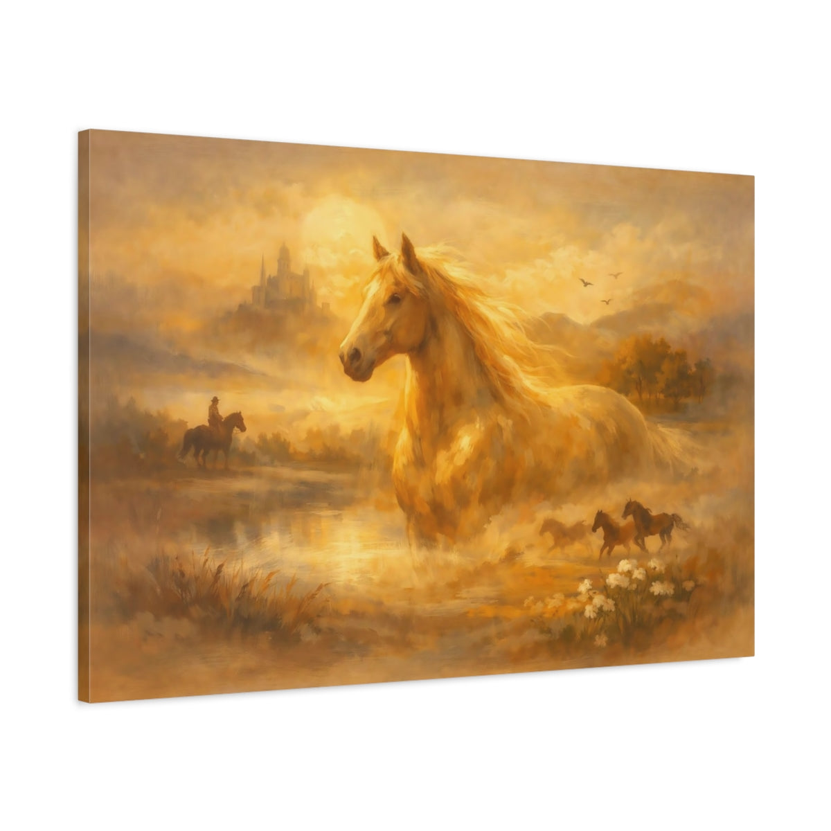 Animals Horses Golden Horse Landscape - Canvas Wall Art Print
