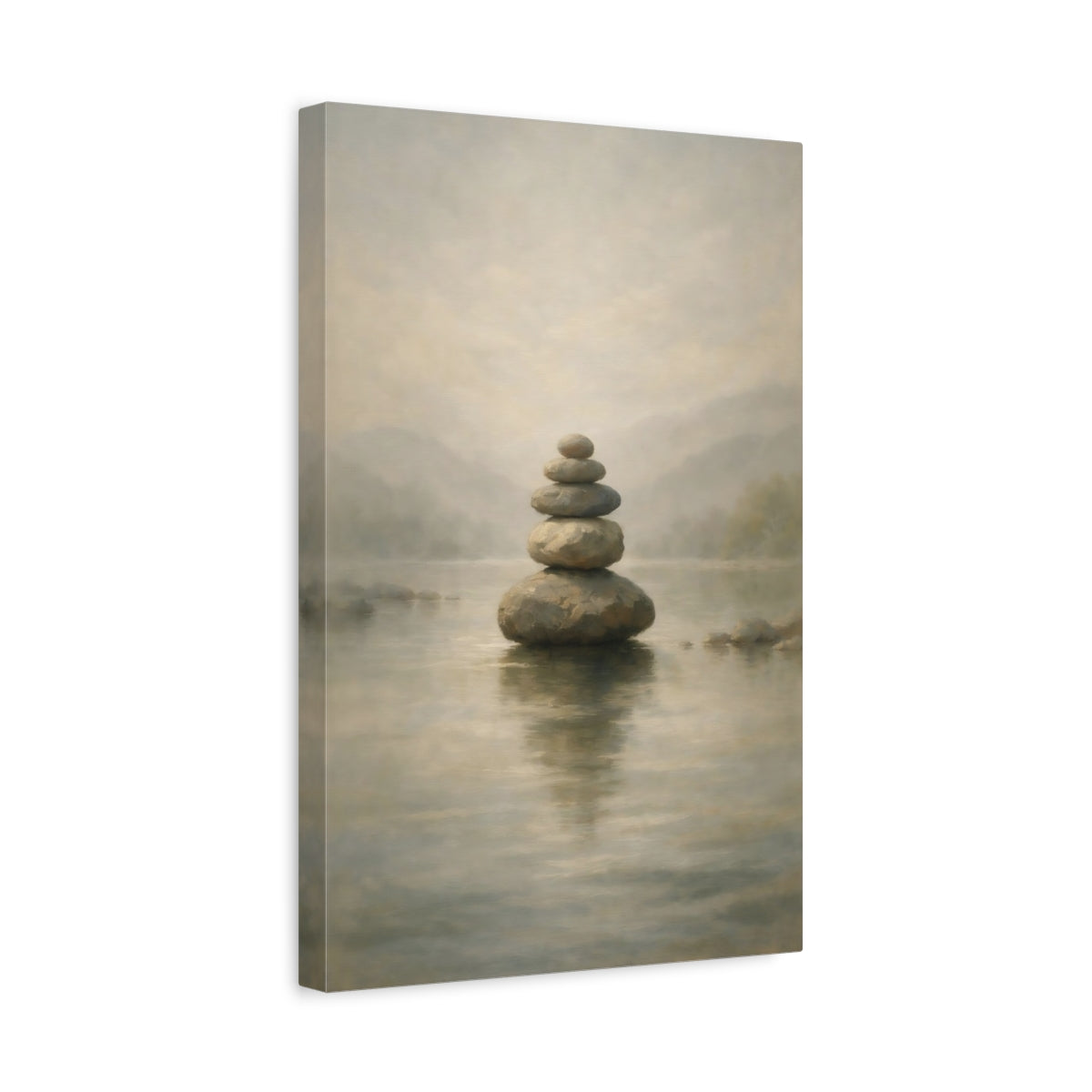 Side Mockup 4. Nature Stacked Stones Zen Stone Stack shown as stretched canvas wall art