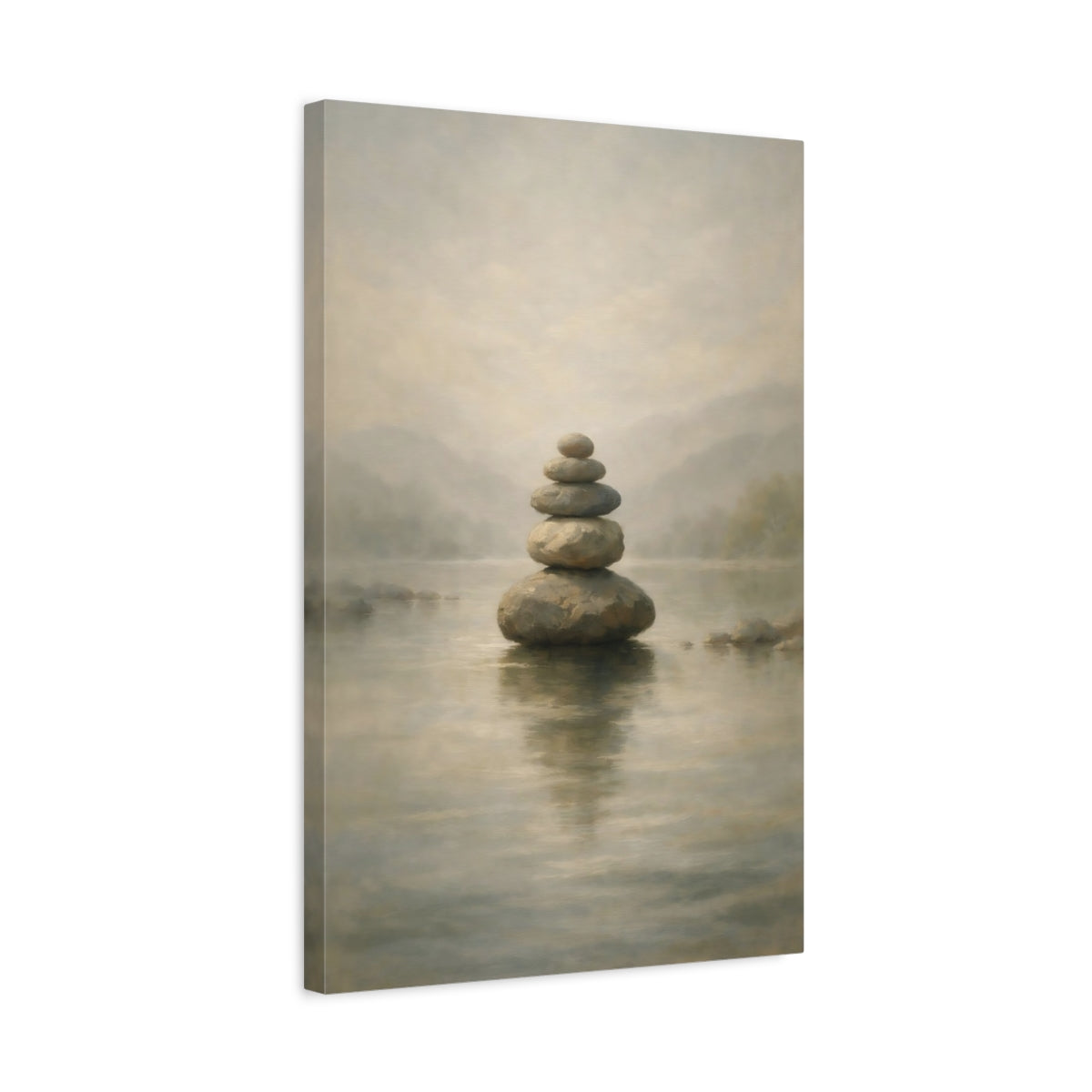 Side Mockup 3. Nature Stacked Stones Zen Stone Stack shown as stretched canvas wall art