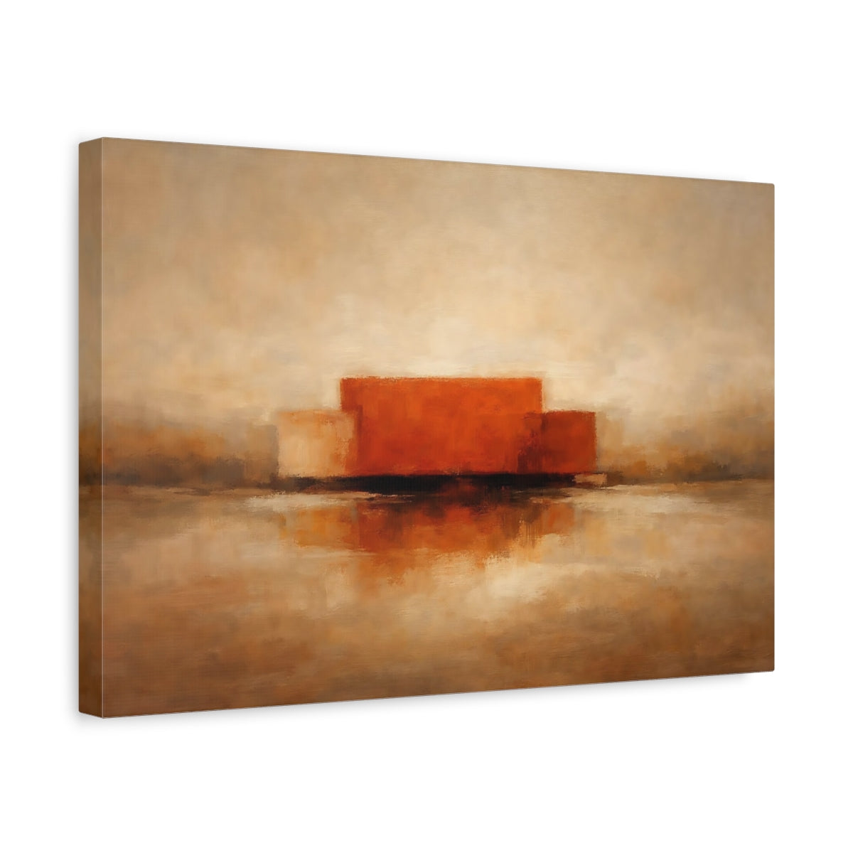 Side Mockup 4. Abstract Abstract Forms Orange And Brown shown as stretched canvas wall art